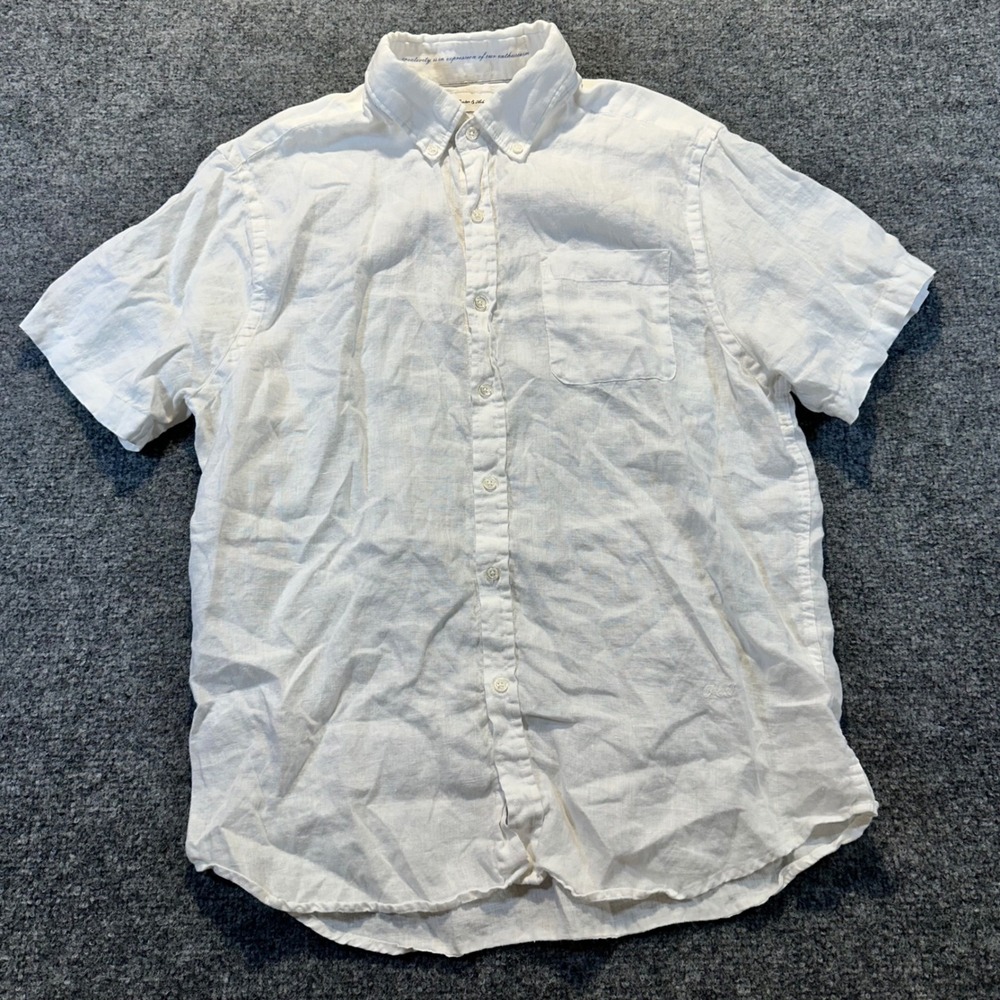 Porter & Ash Button Down Shirt Mens L White 100% Linen Coastal Summer Casual